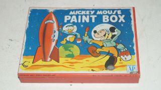 Vintage 1952 Disney Mickey Mouse Tin Paint Box No.  1470/1 By Transogram Co.