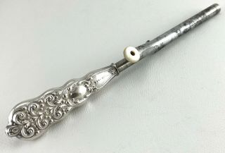 Antique Repousse Sterling Handle Hair Curling Iron Mother Pearl Mustache Ringlet