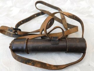 Vintage Ww1 World War One Officers Small Brass & Leather Telescope Case,  Strap