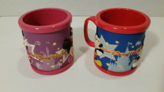Walt Disney World Plastic Mugs Set Of 2 Mickey Mouse Minnie Mouse 3 1/2 " T 3 " W