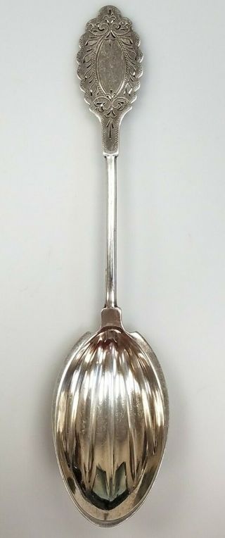 Coin Silver 8 Inch Serving Spoon With Ridged Bowl 36.  5 G " Father To Lizzie "