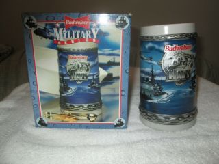 1995 Budweiser Salutes The Military Navy Series Beer Stein W/box & Papers
