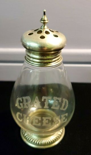 Vtg Frank M.  Whiting Sterling Silver & Etched Glass " Grated Cheese " Shaker