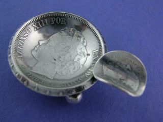 Old 900 Silver Spanish 5 Pesetas Coin Ashtray C1893 Alfonso Xiii