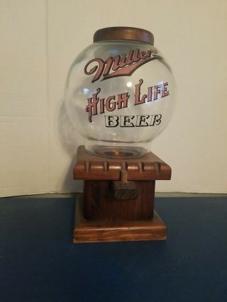 (vtg) Miller High Life Beer Glass/wood Candy Peanut Advertising Store Dispenser