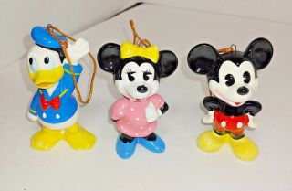 3 Vintage Ceramic Mickey Mouse Minnie Figurine Christmas Ornament Japan Disney