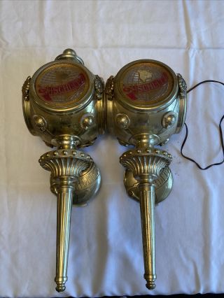 Schlitz Beer Wall Sconce Pair Carriage Lights Advertising Rare