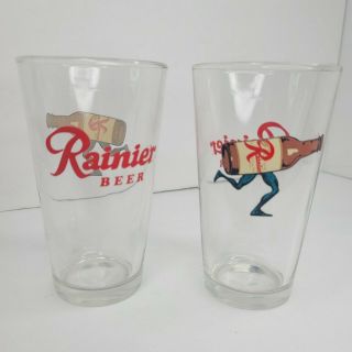 2 Vintage Wild Rainier Beer Bottle Glasses Minty Rare 2