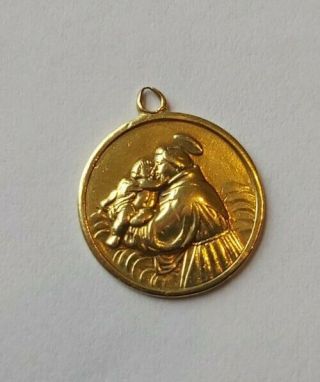 Vintage 750 18ct Italian Gold Unoaerre Virgin Mary Baby Jesus 15mm 1.  6g Pendant