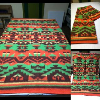 Vtg 1950’ Camp Blanket / Beacon Blanket Colorful Native American Design.  64 X 68