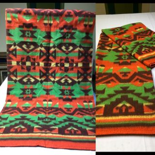 VTG 1950’ Camp Blanket / Beacon Blanket Colorful Native American Design.  64 X 68 3