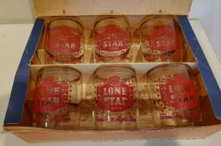 Vintage Lone Star Beer Six 6 Barrel Glasses Sign Glass Box Ad Tumblers Texas Bar