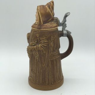 Figural Character Pottery Beer Stein Monk King Hand Painted West German 2