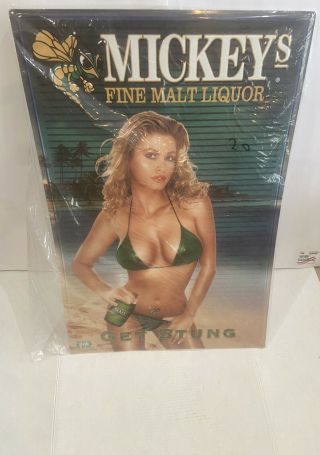 Vintage Mickeys Fine Malt Liquor Tin Sign 30”x20” Bikini Girl