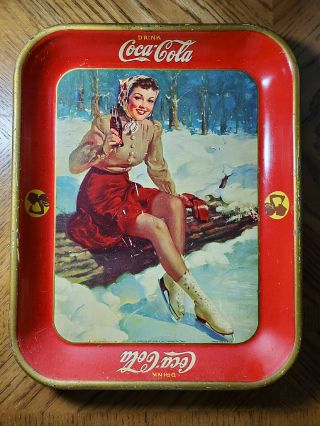 Coca - Cola 1941 " Ice Skating Girl " Serving Tray Authentic Vintage