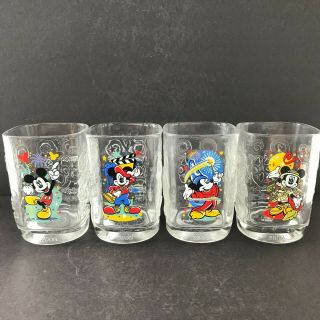 Set Of 4 Walt Disney World Mcdonalds Year 2000 Celebration Glasses Mickey Mouse