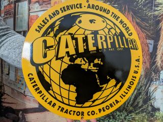 Vintage Old Heavy Metal Caterpillar Porcelain Enamel Farm Tractor Metal Gas Sign