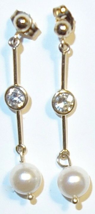 Fabulous Vintage 14k Gold Pearl & Diamond Earrings 1.  4g L0t 4