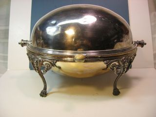 Antique Roll Top Silver Plate Food Server For Warming Or Chilling Food