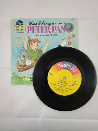Vintage Walt Disney 1977 Peter Pan Read Along Book And Record Vinyl