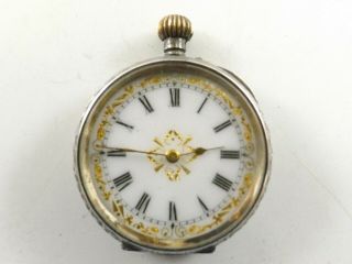 Antique Silver Ladies Pocket Watch With Enamel Face Ref 700