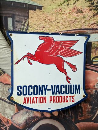 Old Vintage Socony - Vacuum Aviation Products Porcelain Gas Station Oil Sign