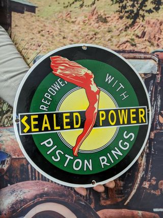 Old Vintage Piston Rings Gasoline Motor Oil Porcelain Gas Pump Fuel Metal Sign
