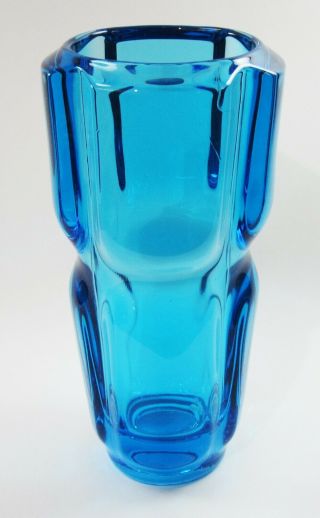 Vtg Mid - Century Modern Vase Czech Art Glass Ice Blue Bulbous Paneled 1950 - 60 