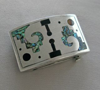 Vintage Taxco Mexico Sterling Silver Belt Buckle Inlaid Abalone Shell;m030