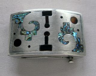 Vintage TAXCO Mexico Sterling Silver Belt Buckle Inlaid Abalone Shell;M030 2