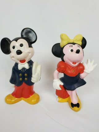 Walt Disney Productions Ceramic Hand Painted 9 " Set Mickey & Minnie Mouse 1980 