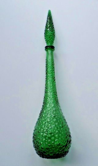 LARGE VINTAGE RETRO EMPOLI GLASS ITALY GREEN GENIE BOTTLE DECANTER MCM 2