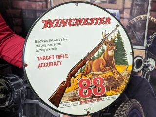 Old Vintage Winchester Model 88 Porcelain Sign Colt Remington Ammo Bullets Gas