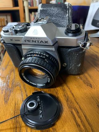 Vintage Asahi Pentax K - 1000 Camera with a 50mm f2 Lens,  & Case 3