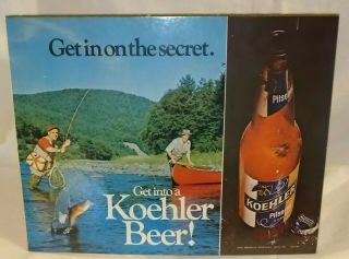 Vintage Koehler Beer Sign Pilsner Erie Brewing Co Men Fishing Mountain Creek
