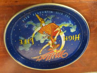 Vintage Miller High Life Girl On The Moon Oval Beer Tray - 15 " X 12 - 3/8