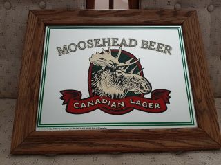 Vintage Moosehead Beer Canadian Lager Mirror Bar Sign In Wood Frame
