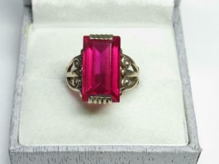 Vintage Soviet Russian Sterling Silver 875 Ring Ruby,  Women 
