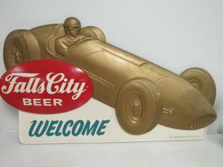 Rare Vintage Falls City Beer Indy Racing Welcome 3 - D Plastic 1963 Sign Sb321