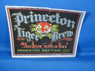 Irtp Princeton Brewery Tiger Brew Label Princeton Wisconsin Wis Wi