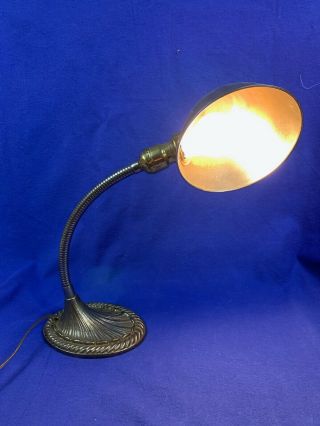 Vintage Gooseneck Desk Lamp Cast Iron Copper Metal Shade Industrial B812