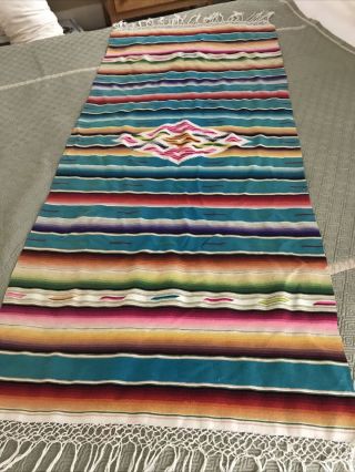 27” X 70” Vintage Mexican Saltillo Blanket Serape Southwestern Blanket Rug Wool