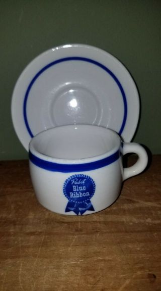 Vintage Pabst Blue Ribbon Coffee Cup And Saucer