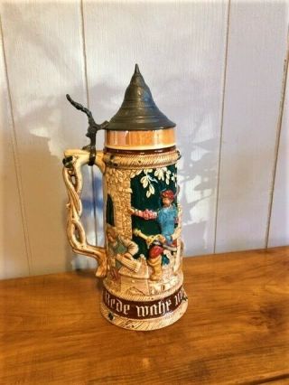 Vintage German Lidded Beer Steins Mugs - Set Of 2