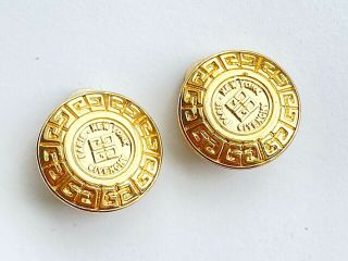 Vintage Givenchy Gold Tone Monogram Round Clip On Earrings Signed 1 " H06