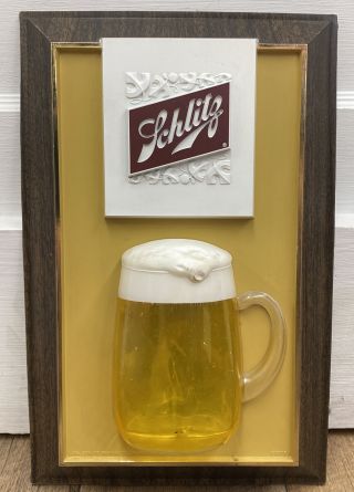 Vintage 1968 Schlitz Beer Mug Sign Cardboard & Plastic - Milwaukee Wisconsin