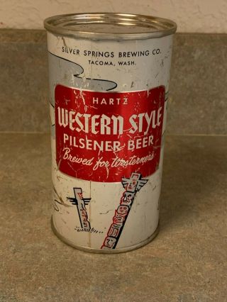 Hartz Western Style Flat Top Tab Beer Can - Empty No Contents - Tacoma,  Wa