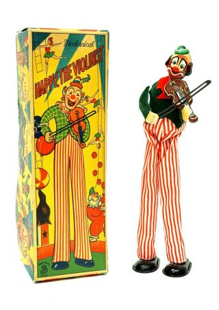 Authentic Vintage Mechanical Happy The Violinist Wind Up Toy W Box