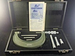 Craftsman Micrometer Vintage Measuring Tool Set 0 - 4 " W/ Case And Ob