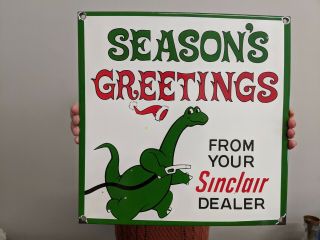 Old Vintage Sinclair Dino Gasoline Porcelain Gas Pump Sign Season 